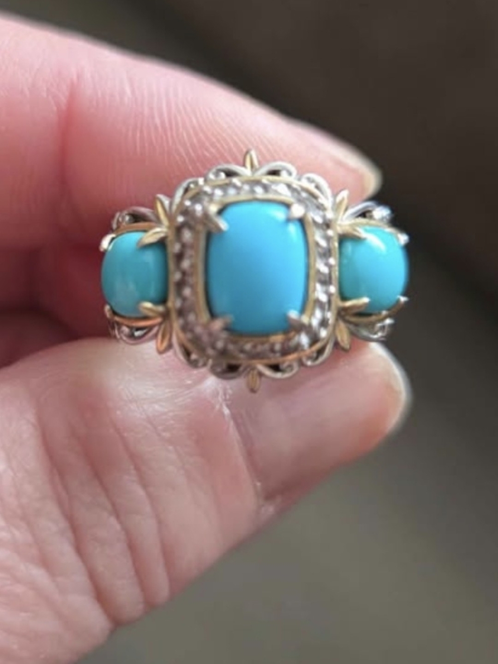 Turquoise Triple-Cabochon Statement Ring - Women Jewelry Size 8